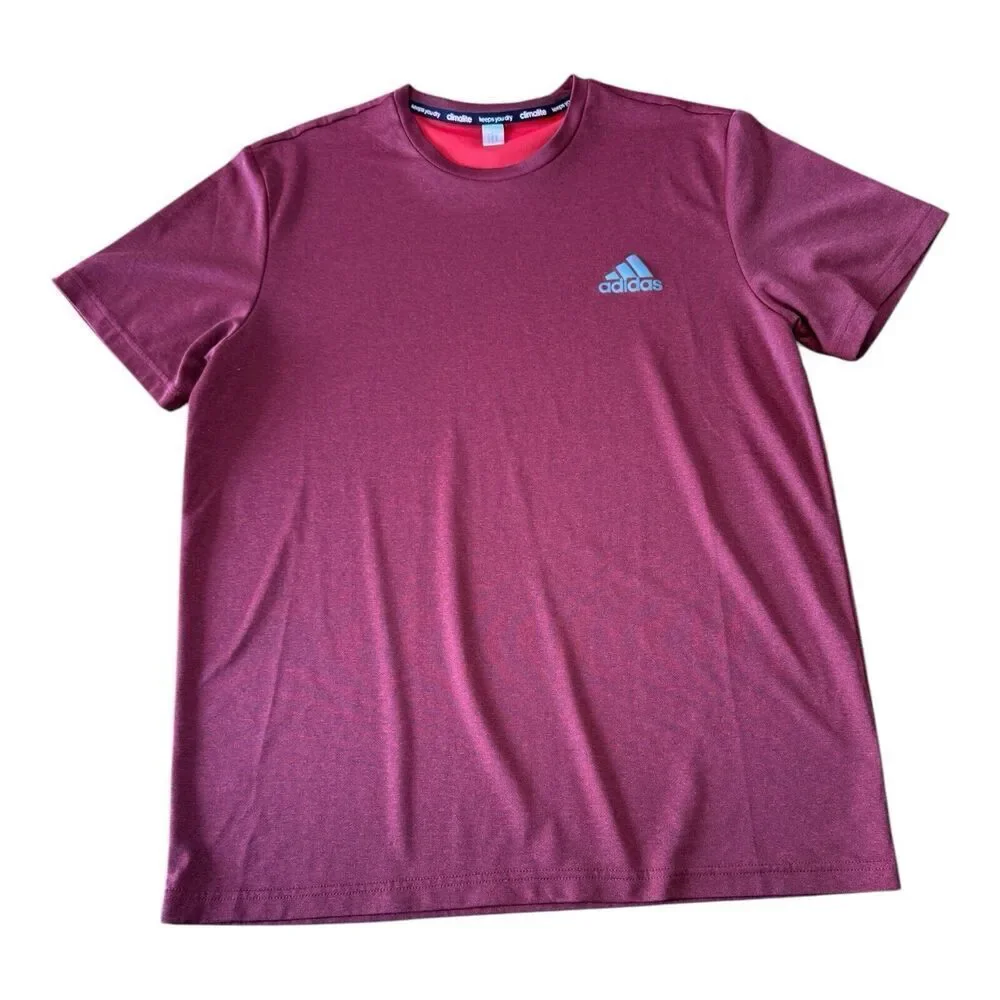 Adidas Shirt Mens Large Red Short Sleeve Climalite Outdoors Athletic Gym L